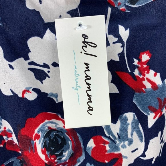 Maternity Dress Navy Blue Floral Flutter Sleeves A Line Oh Mamma NWT sz M - Picture 5 of 5